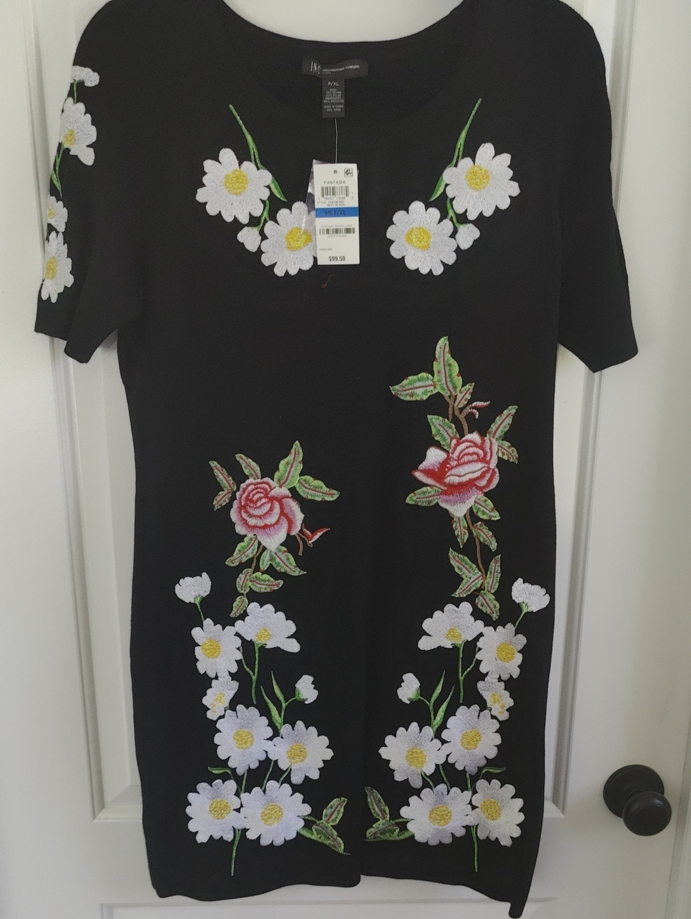 INC International Concepts Black Floral Embroidered Knit Dress NWT